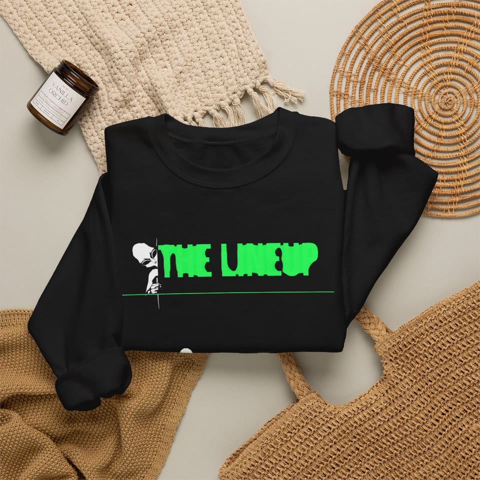 Alien Races Lineup Crewneck Sweatshirt, folded 2 view (Printify product mockup)