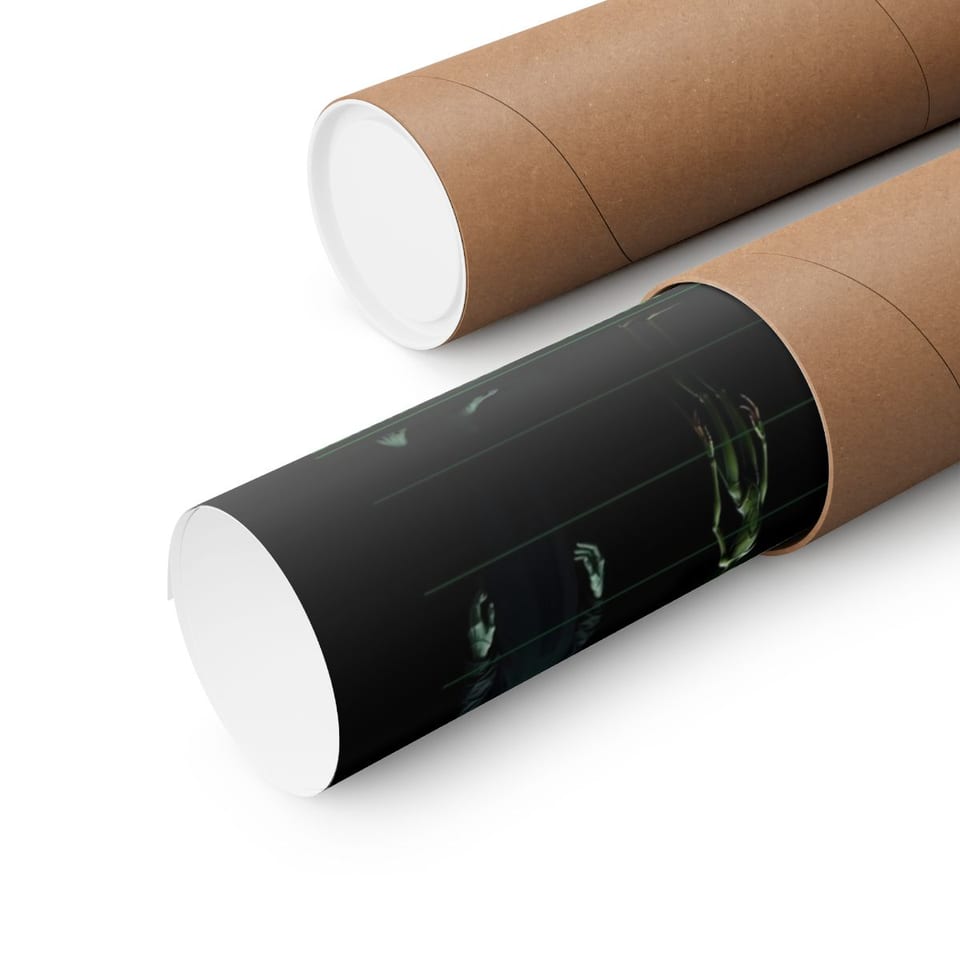 Alien Races Lineup Poster, close up view (Printify product mockup)