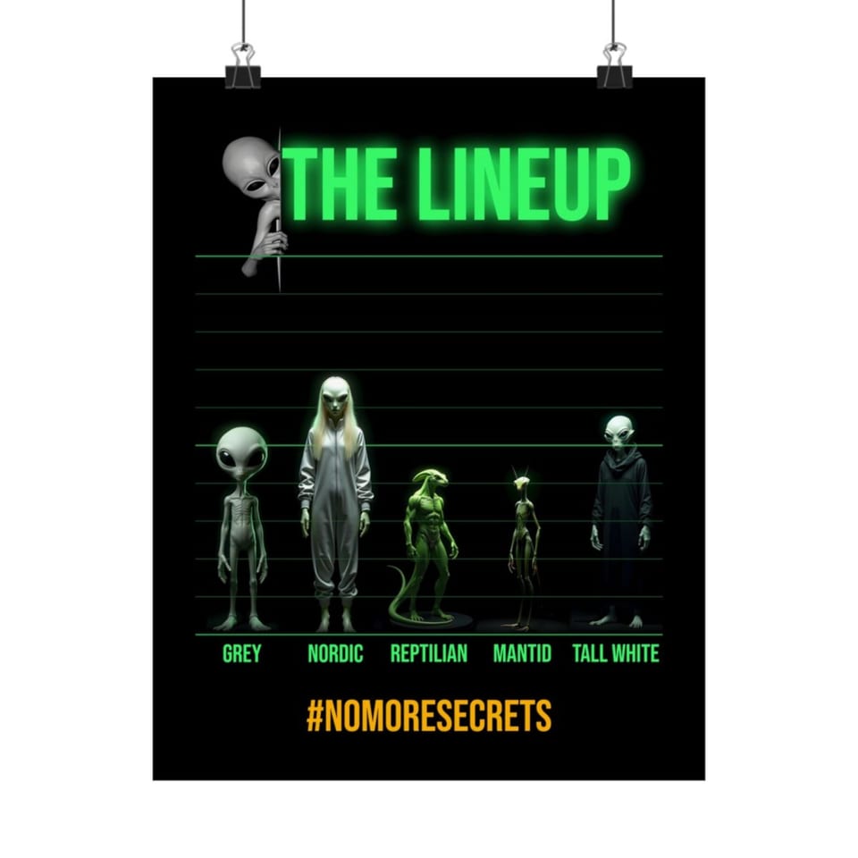 Alien Races Lineup Poster, front view (Printify product mockup)