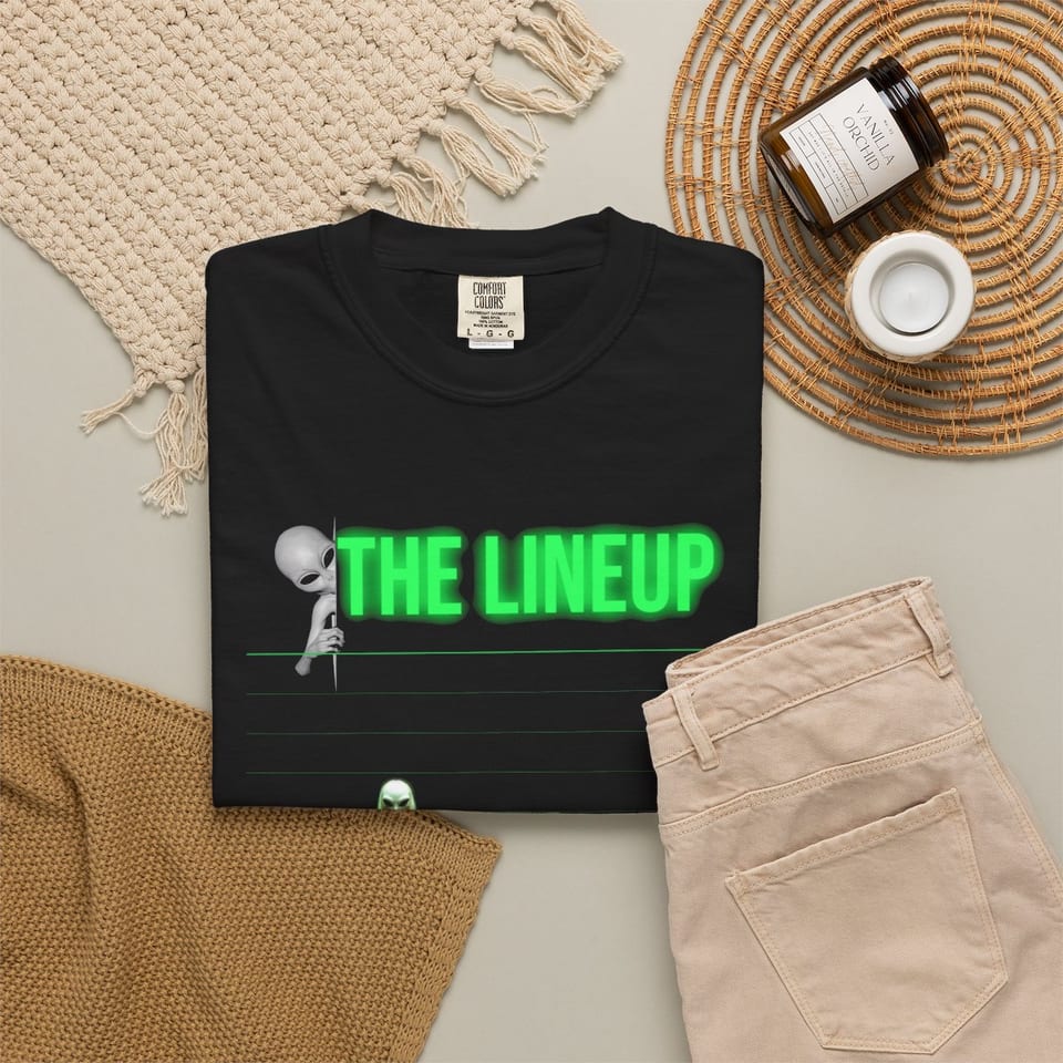 Alien Races Lineup Tee, folded 2 view (Printify product mockup)