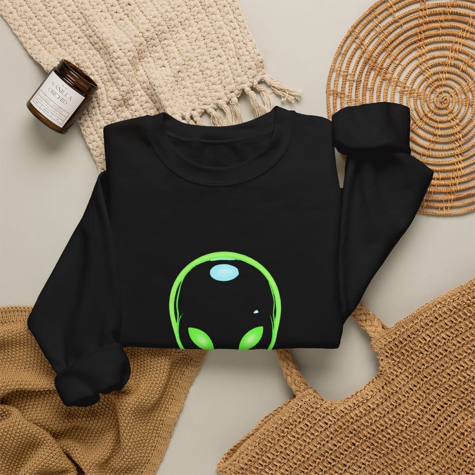 Already Here Neon Grey Crewneck Sweatshirt, folded 2 view (Printify product mockup)