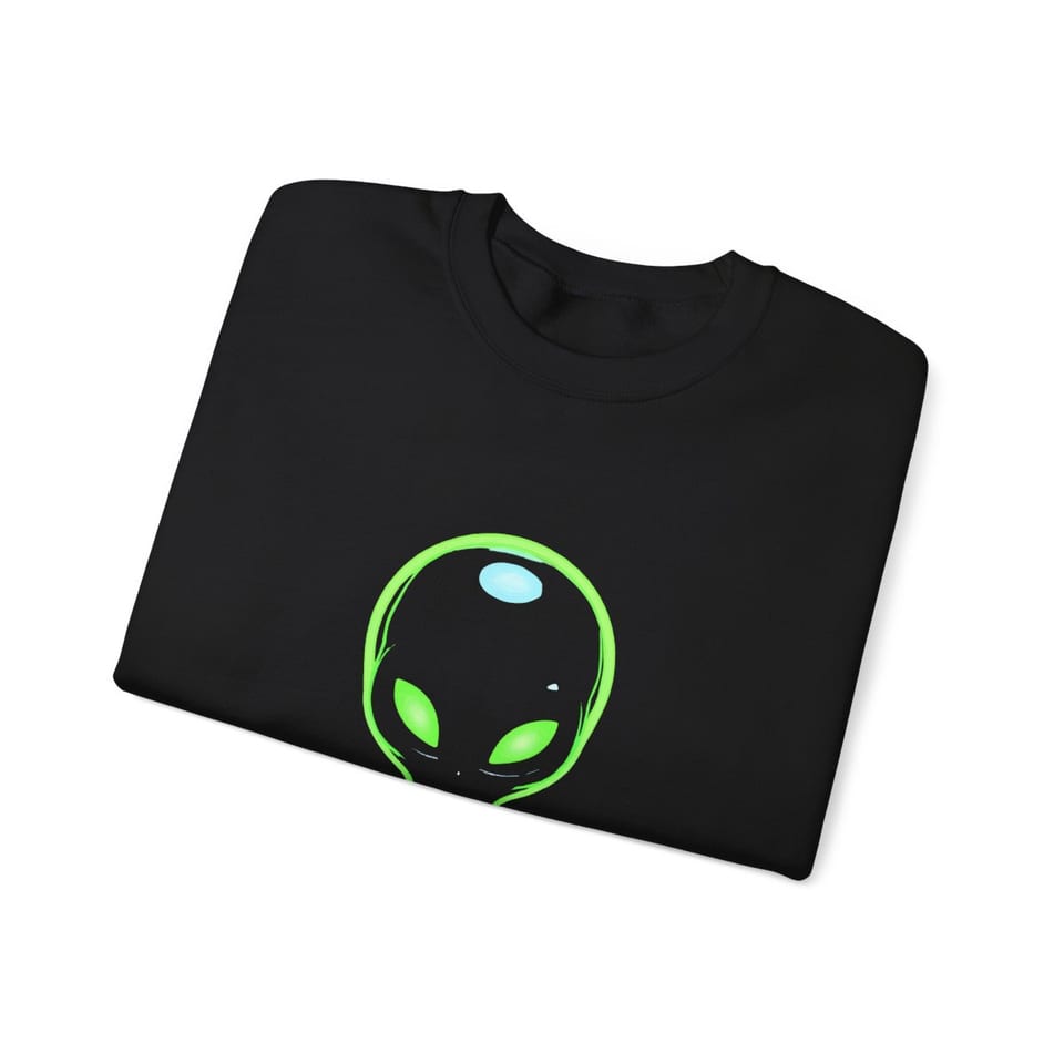 Already Here Neon Grey Crewneck Sweatshirt, folded view (Printify product mockup)
