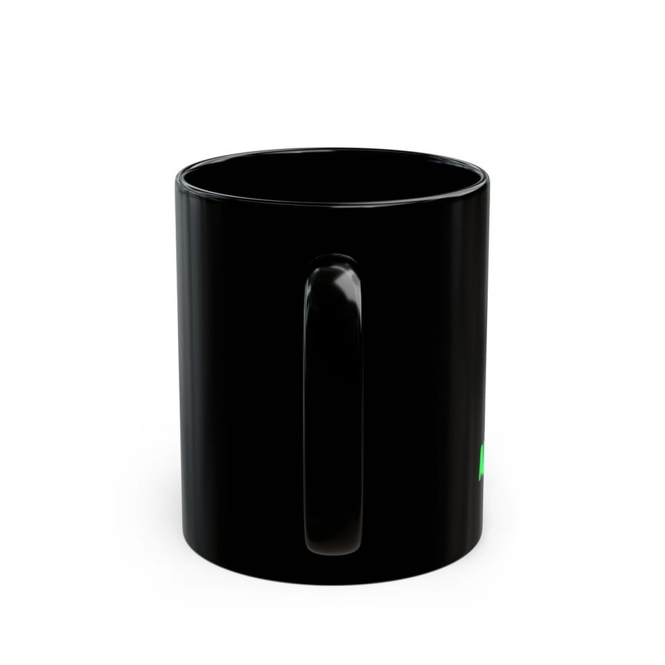Already Here Neon Grey Mug, back view (Printify product mockup)