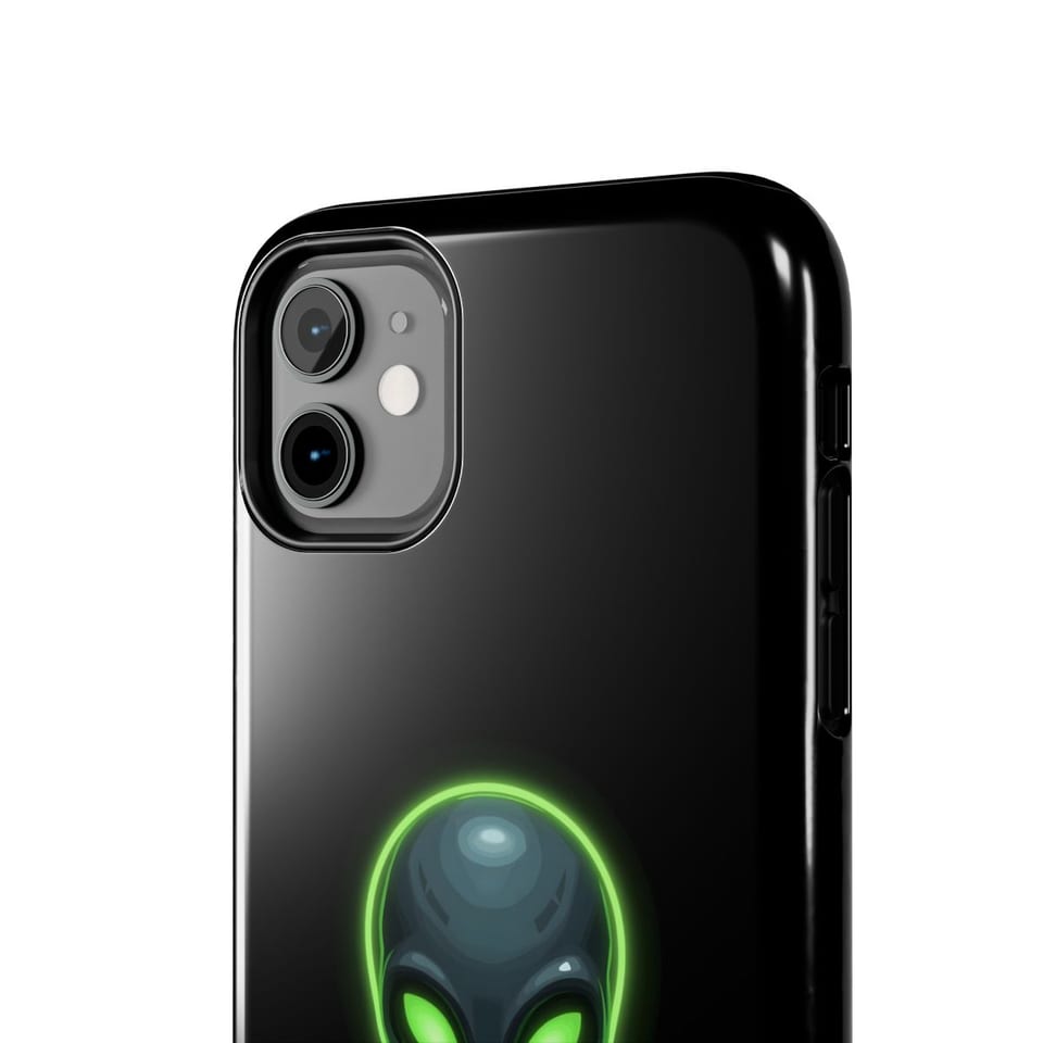 Already Here Neon Grey Phone Case, close up view (Printify product mockup)