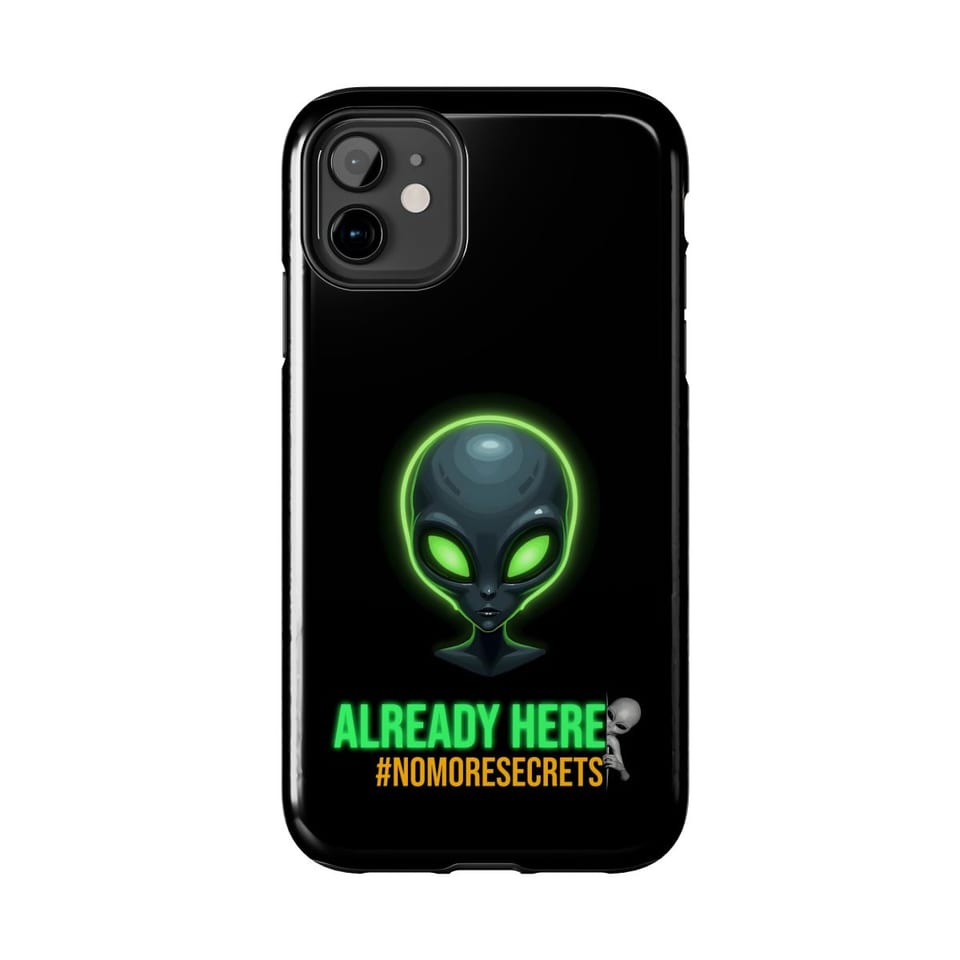 Already Here Neon Grey Phone Case, front view (Printify product mockup)