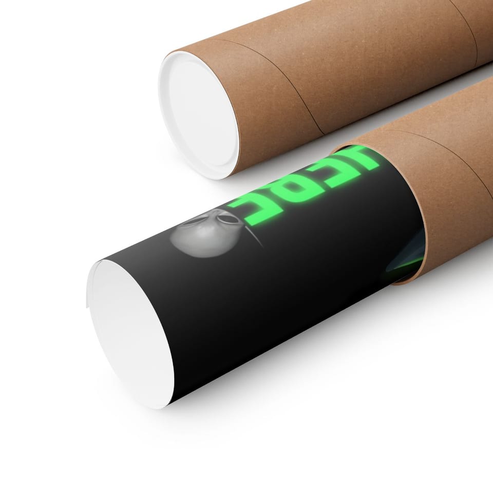 Already Here Neon Grey Poster, close up view (Printify product mockup)