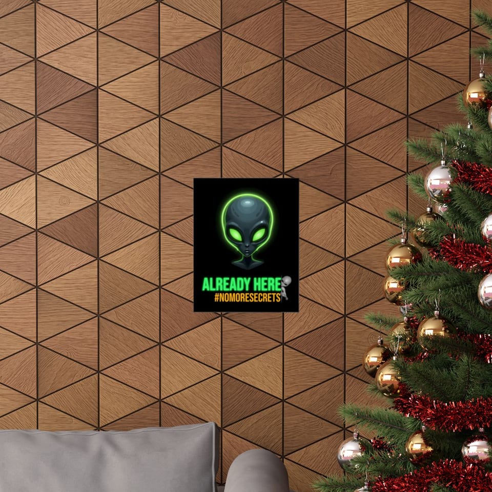 Already Here Neon Grey Poster, context 1 view (Printify product mockup)