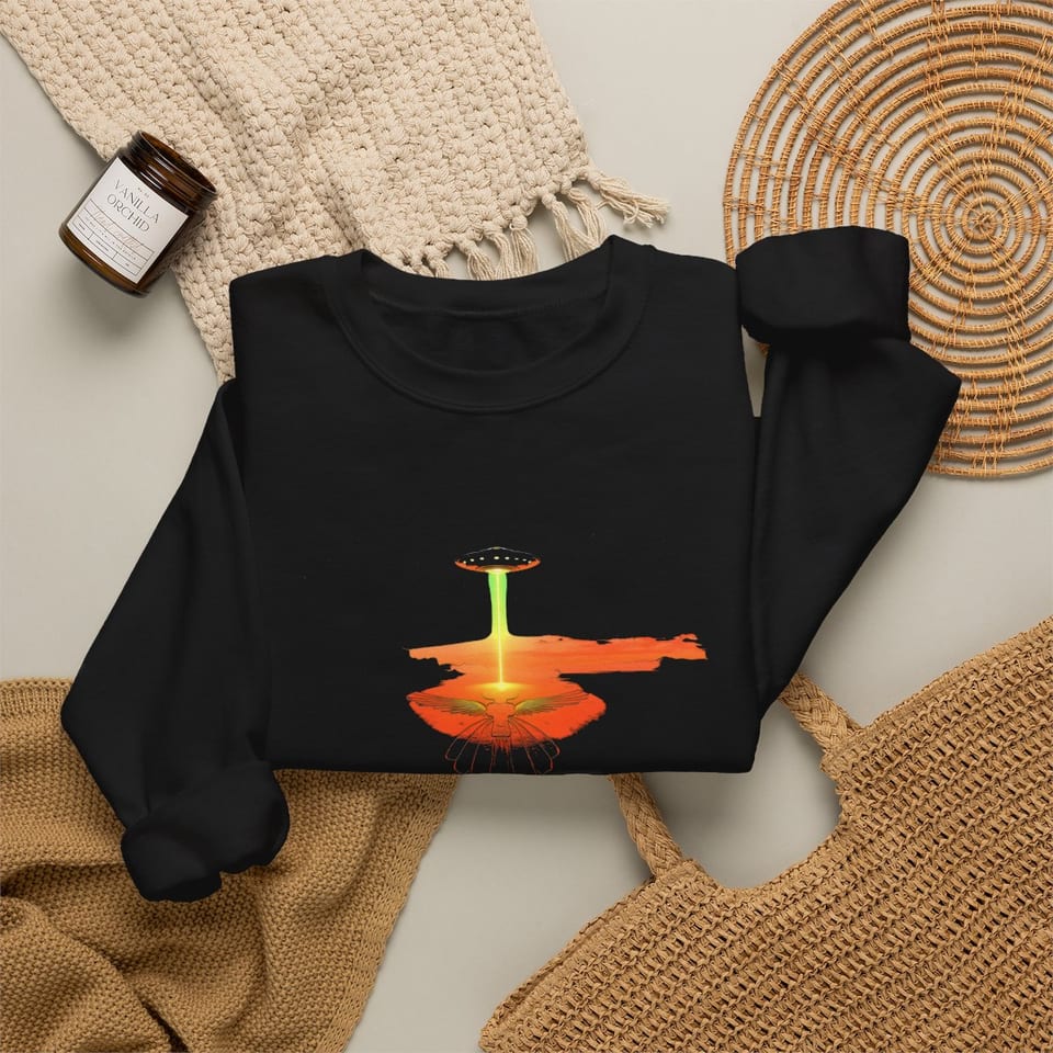 Ancient Contact Desert Lines Crewneck Sweatshirt, folded 2 view (Printify product mockup)