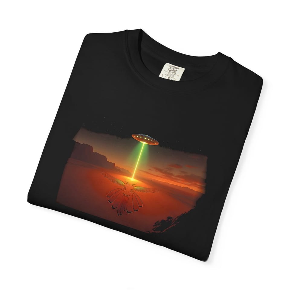 Ancient Contact Desert Lines Tee, folded view (Printify product mockup)