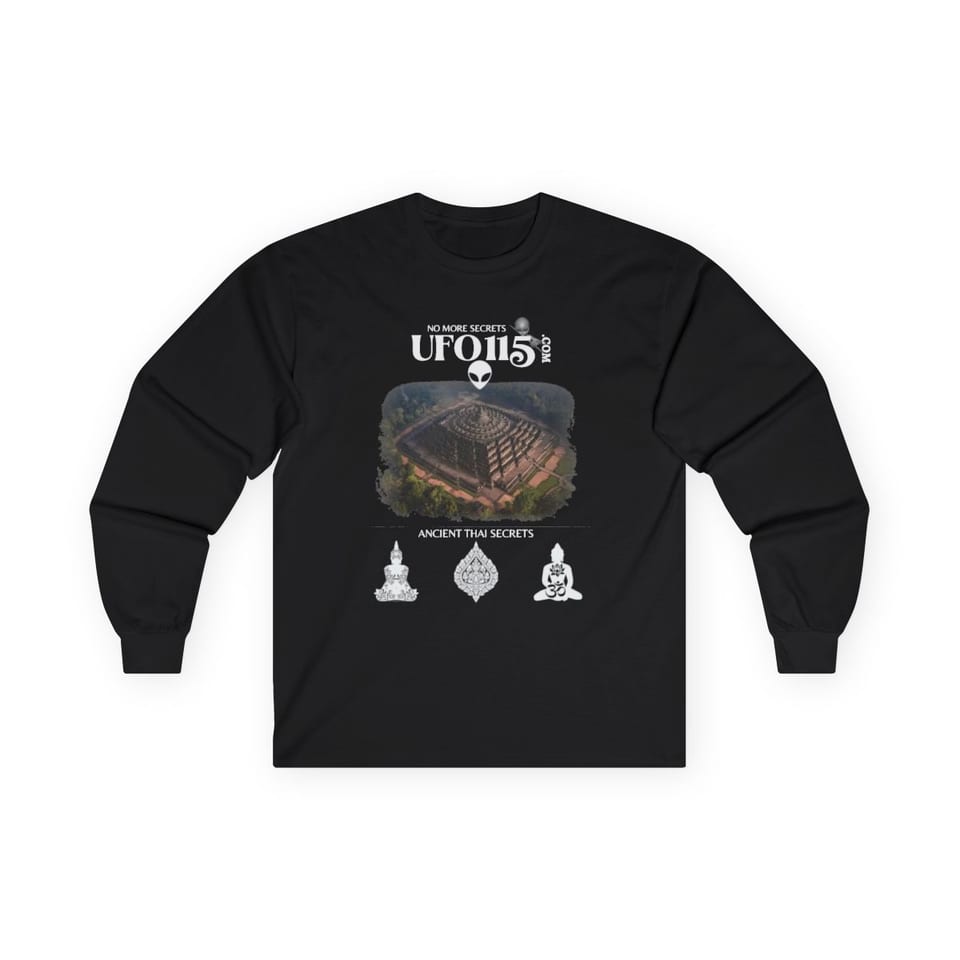 Ancient Thai Secrets Long Sleeve Tee, front view (Printify product mockup)
