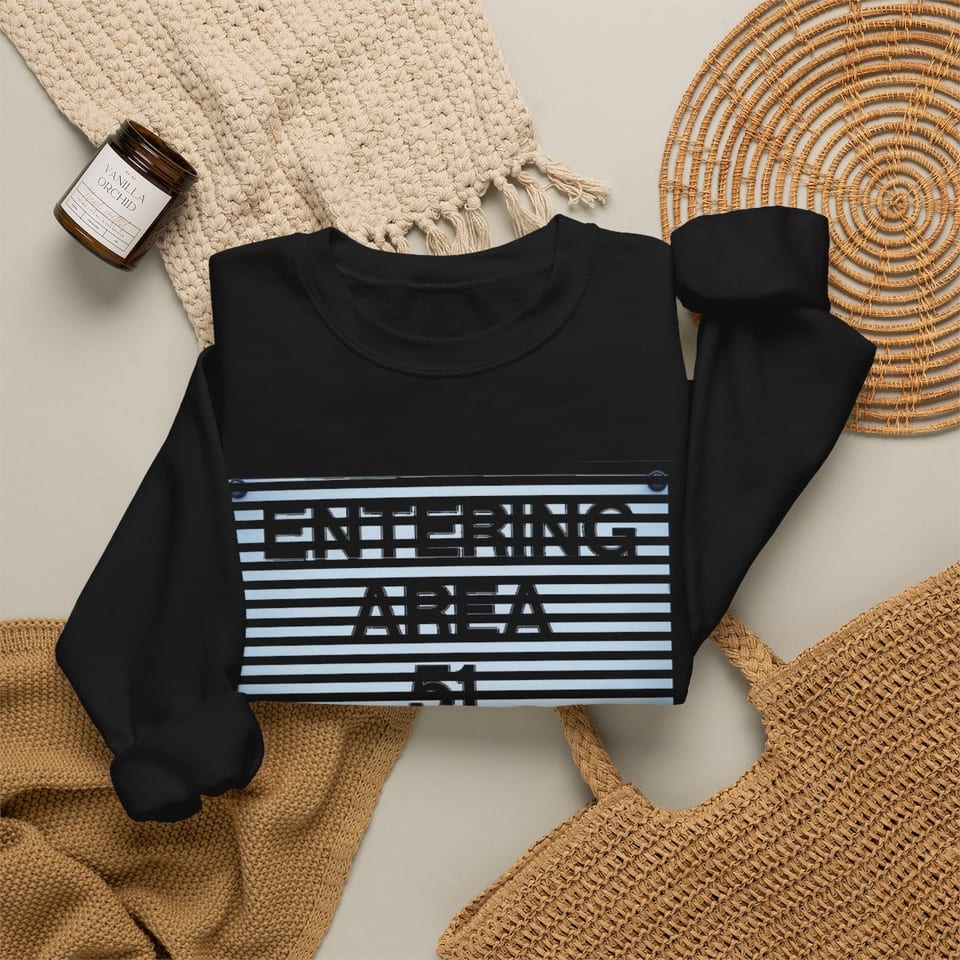 Area 51 Black Triangle Crewneck Sweatshirt, folded 2 view (Printify product mockup)