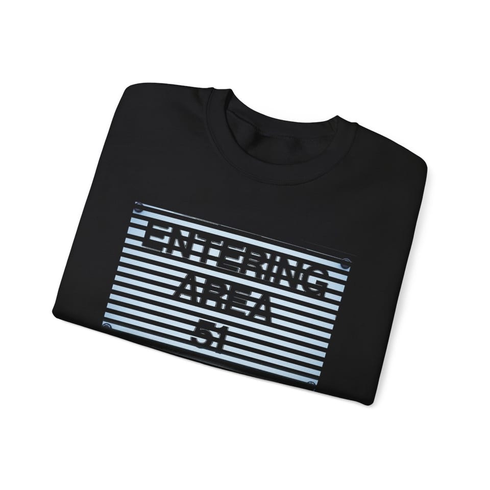 Area 51 Black Triangle Crewneck Sweatshirt, folded view (Printify product mockup)
