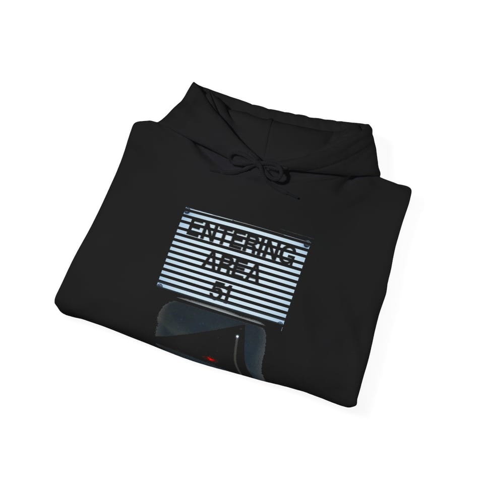 Area 51 Black Triangle Hoodie, folded view (Printify product mockup)