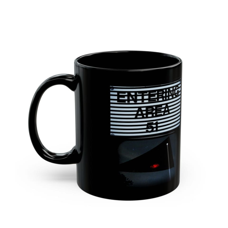 Area 51 Black Triangle Mug, left view (Printify product mockup)