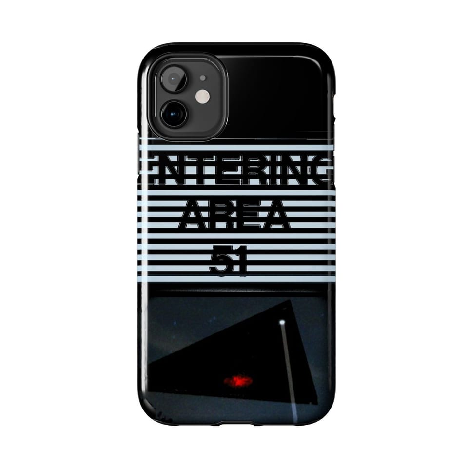 Area 51 Black Triangle Phone Case, front view (Printify product mockup)