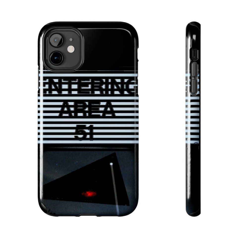 Area 51 Black Triangle Phone Case, front and-side view (Printify product mockup)