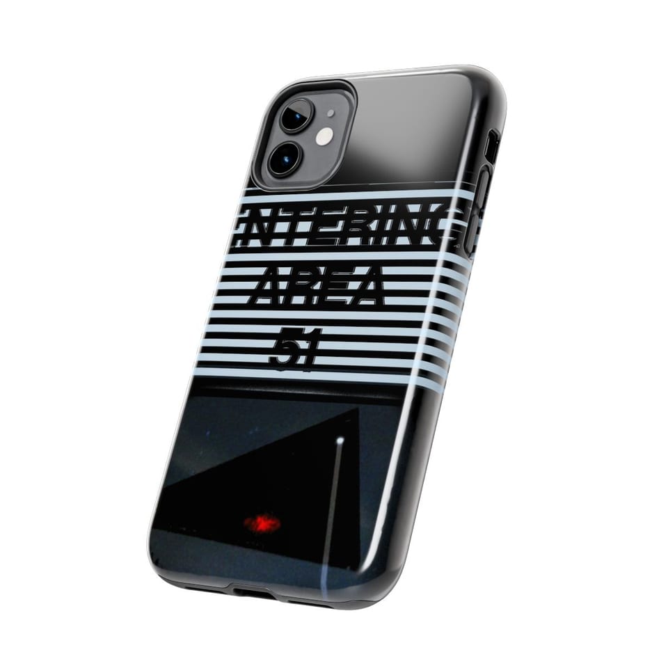 Area 51 Black Triangle Phone Case, side view (Printify product mockup)
