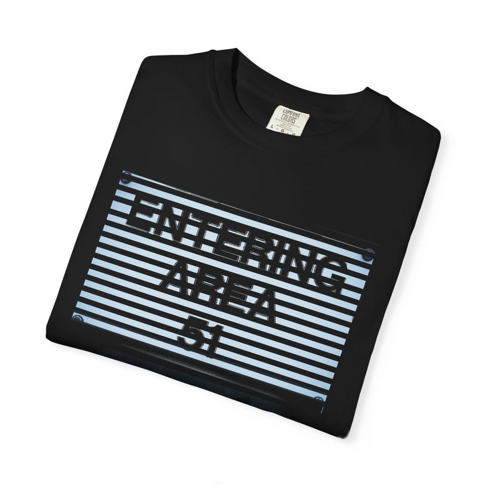 Area 51 Black Triangle Tee, folded view (Printify product mockup)