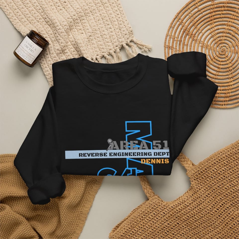 Area 51 Reverse Engineering Dept Crewneck Sweatshirt, folded 2 view (Printify product mockup)