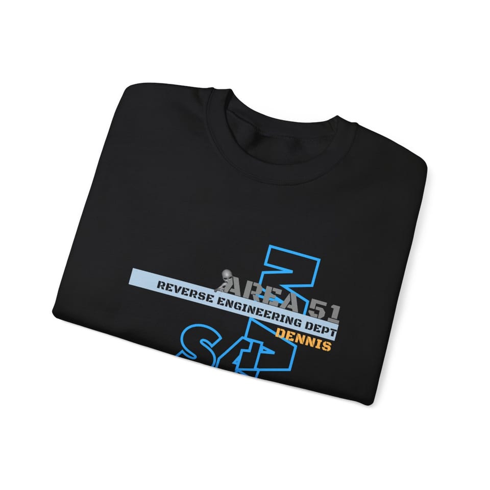 Area 51 Reverse Engineering Dept Crewneck Sweatshirt, folded view (Printify product mockup)