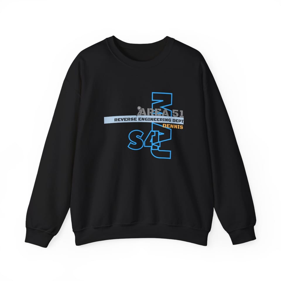 Area 51 Reverse Engineering Dept Crewneck Sweatshirt, front view (Printify product mockup)