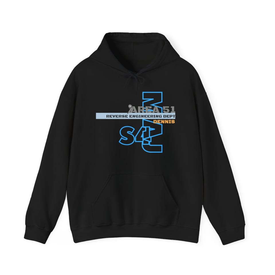 Area 51 Reverse Engineering Dept Hoodie, front view (Printify product mockup)