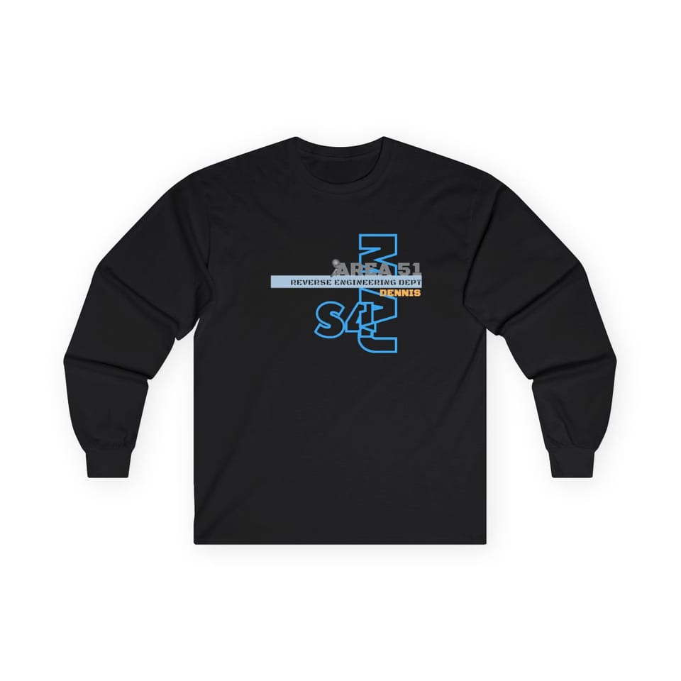 Area 51 Reverse Engineering Dept Long Sleeve Tee, front view (Printify product mockup)
