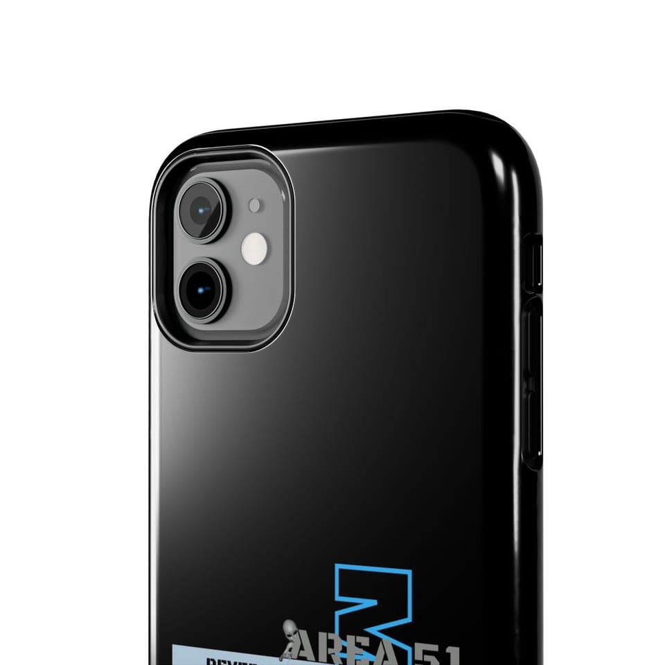 Area 51 Reverse Engineering Dept Phone Case, close up view (Printify product mockup)