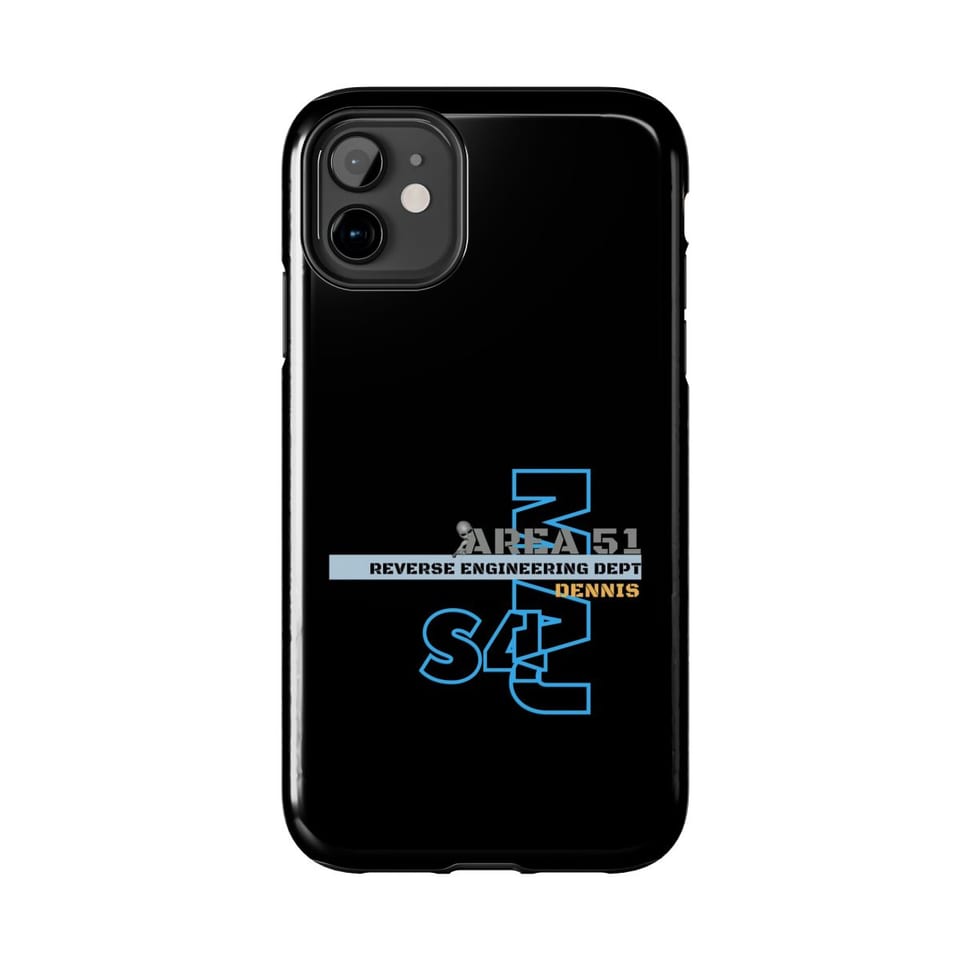 Area 51 Reverse Engineering Dept Phone Case, front view (Printify product mockup)