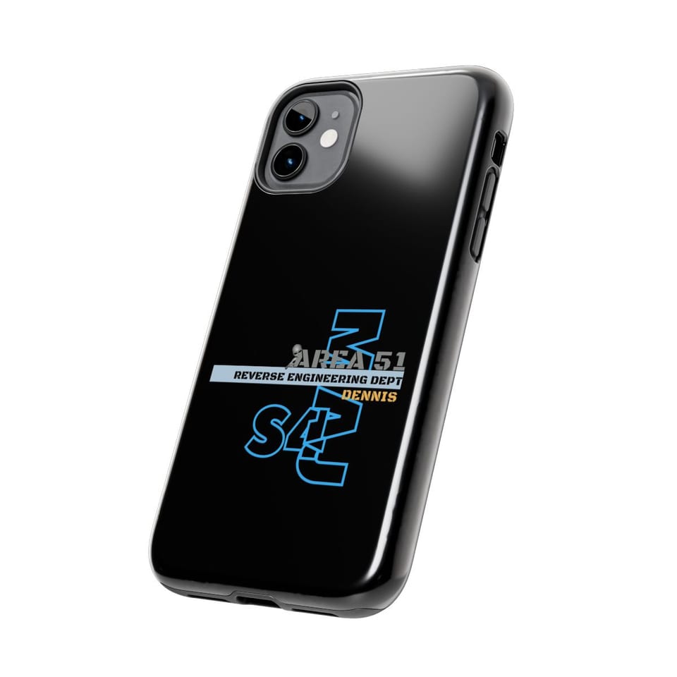 Area 51 Reverse Engineering Dept Phone Case, side view (Printify product mockup)