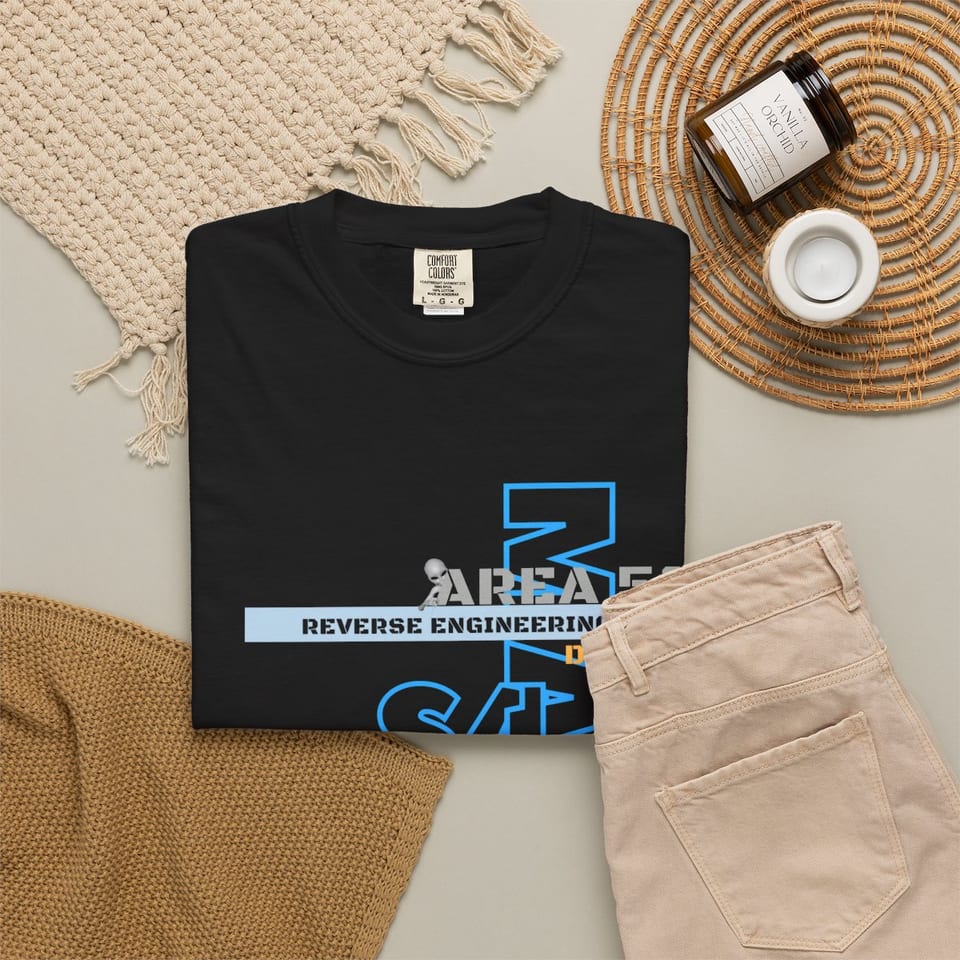 Area 51 Reverse Engineering Dept Tee, folded 2 view (Printify product mockup)