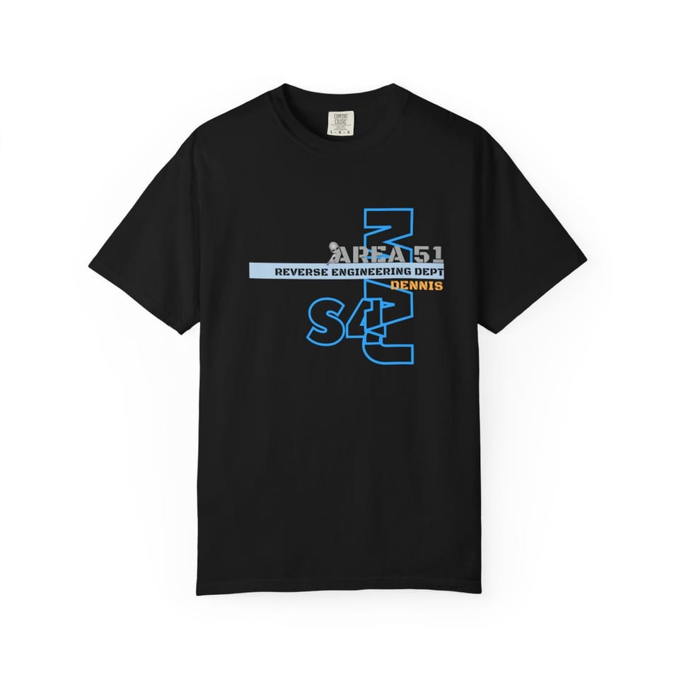 Area 51 Reverse Engineering Dept Tee, front view (Printify product mockup)