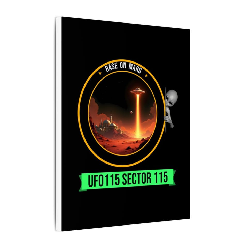 Base on Mars Mission Patch Canvas, side view (Printify product mockup)