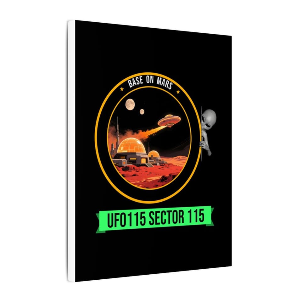 Base on Mars Mission Patch Canvas, side view (Printify product mockup)