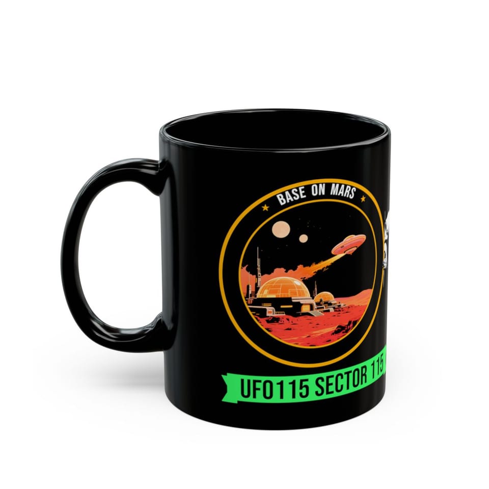 Base on Mars Mission Patch Mug, left view (Printify product mockup)