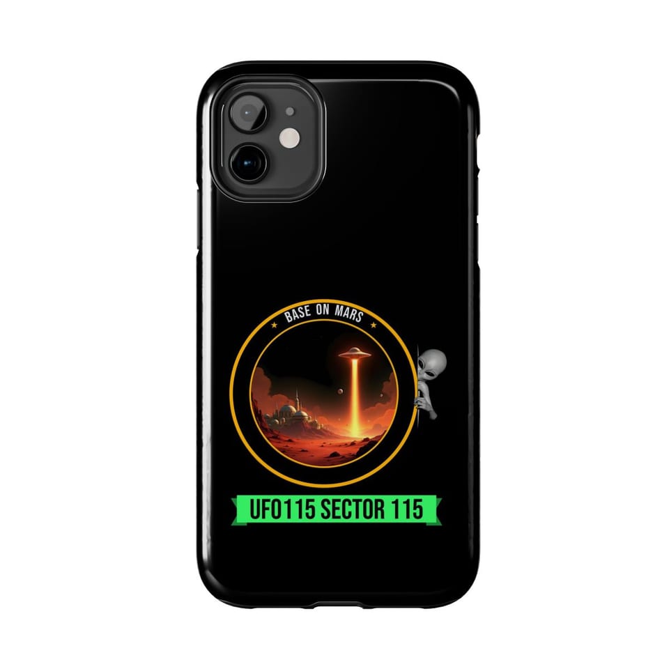 Base on Mars Mission Patch Phone Case, front view (Printify product mockup)
