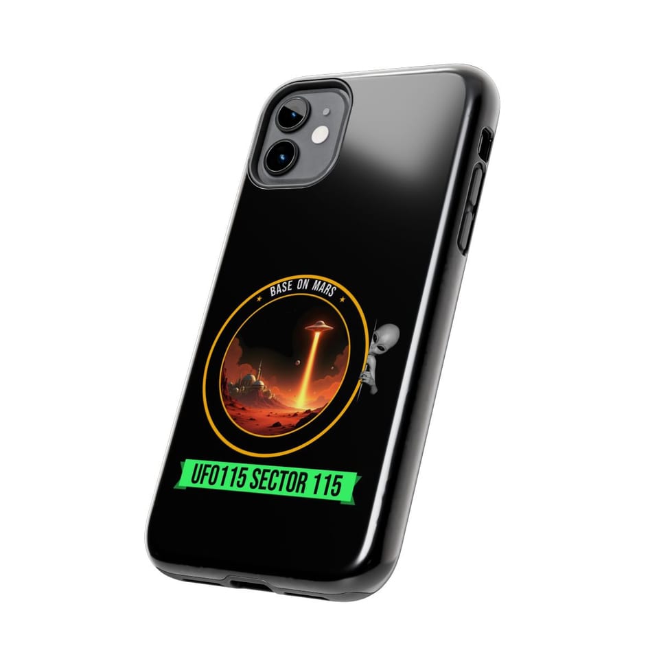 Base on Mars Mission Patch Phone Case, side view (Printify product mockup)