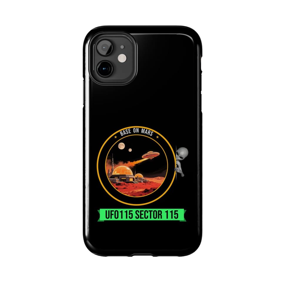 Base on Mars Mission Patch Phone Case, front view (Printify product mockup)