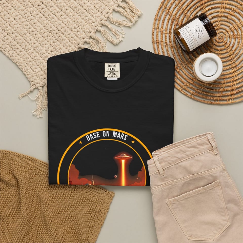 Base on Mars Mission Patch Tee, folded 2 view (Printify product mockup)