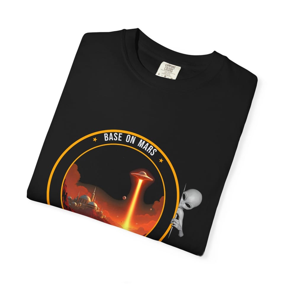 Base on Mars Mission Patch Tee, folded view (Printify product mockup)
