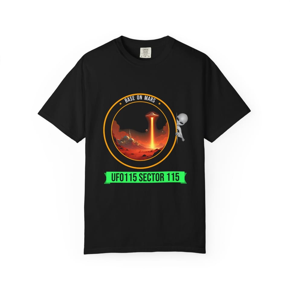 Base on Mars Mission Patch Tee, front view (Printify product mockup)