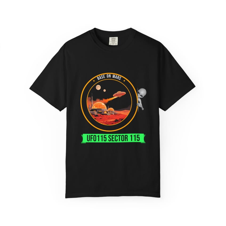 Base on Mars Mission Patch Tee, front view (Printify product mockup)