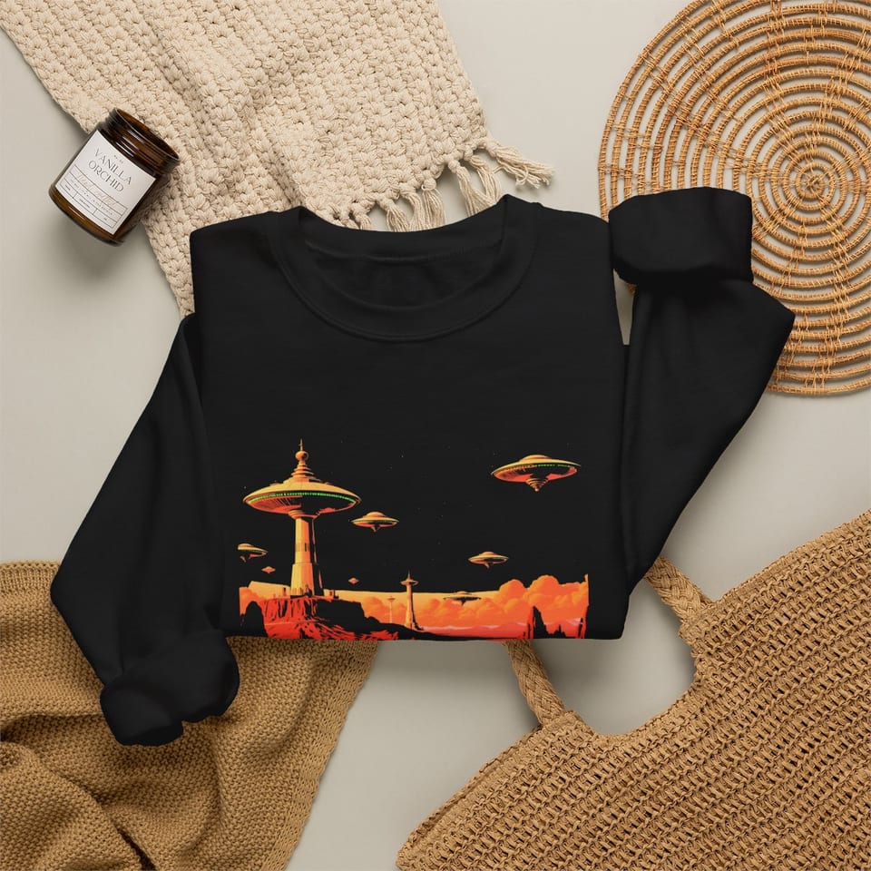 Base on Mars Retro Crewneck Sweatshirt, folded 2 view (Printify product mockup)