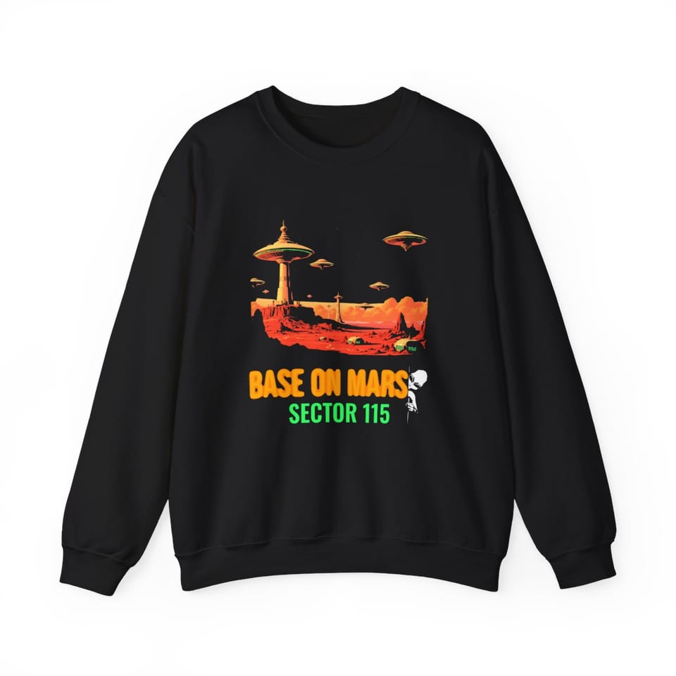 Base on Mars Retro Crewneck Sweatshirt, front view (Printify product mockup)