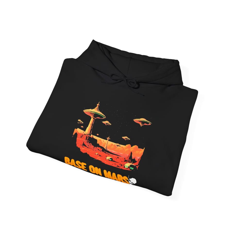 Base on Mars Retro Hoodie, folded view (Printify product mockup)