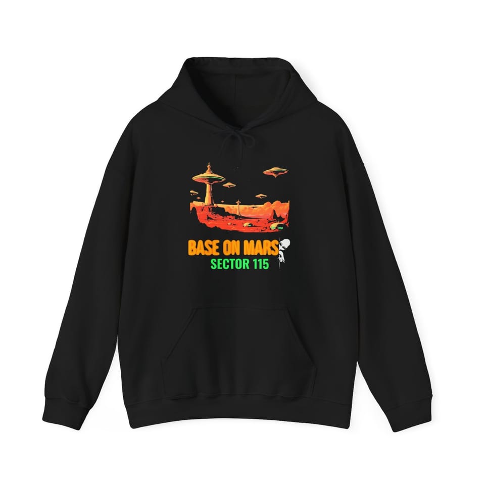 Base on Mars Retro Hoodie, front view (Printify product mockup)
