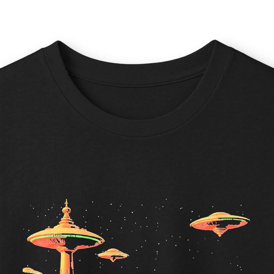Base on Mars Retro Long Sleeve Tee, collar closeup view (Printify product mockup)