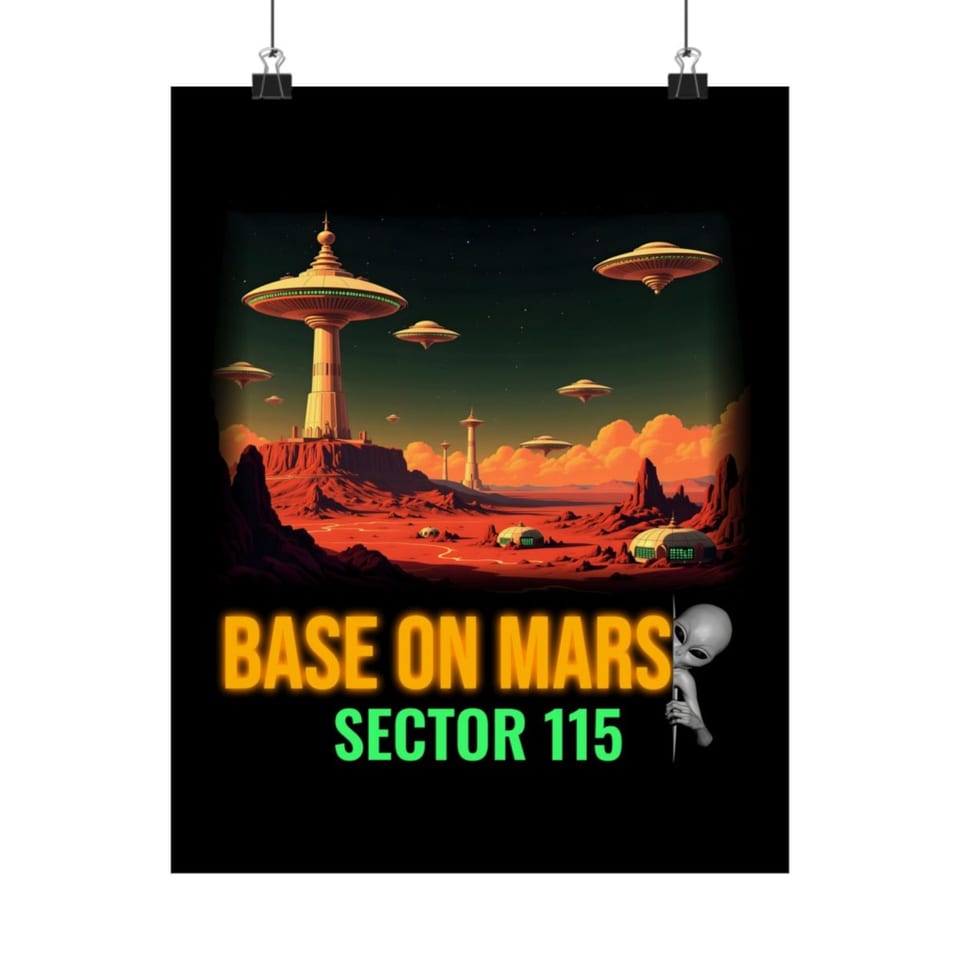 Base on Mars Retro Poster, front view (Printify product mockup)
