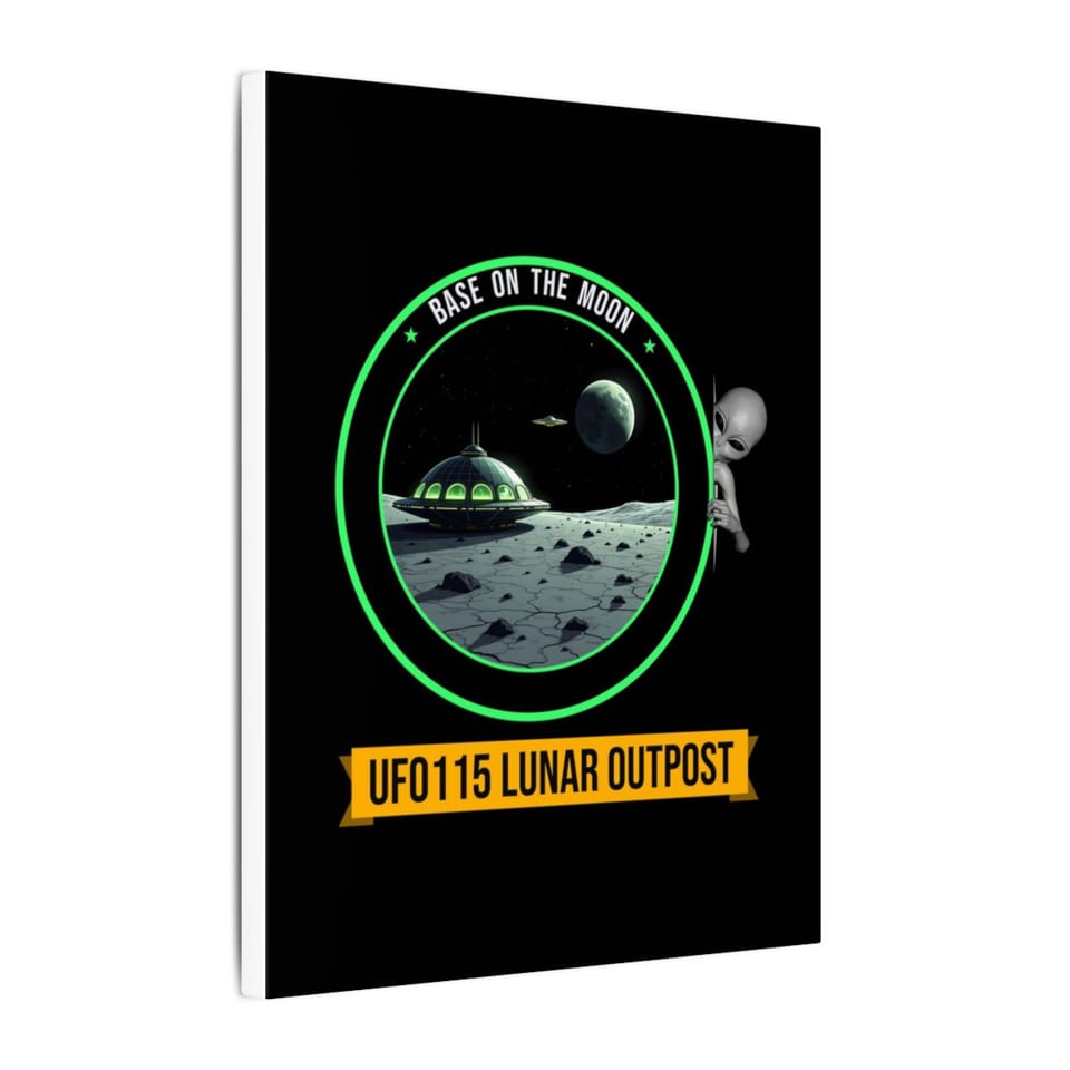 Base on the Moon Mission Patch Canvas, side view (Printify product mockup)