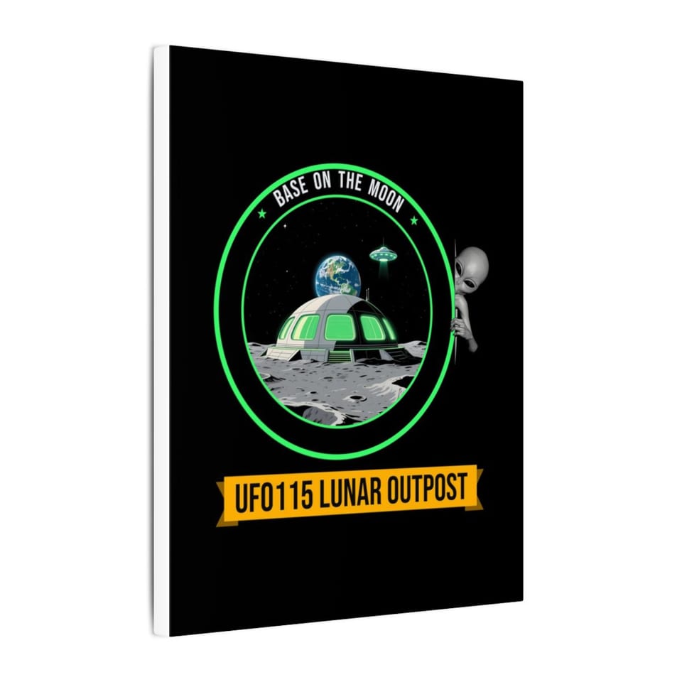 Base on the Moon Mission Patch Canvas, side view (Printify product mockup)